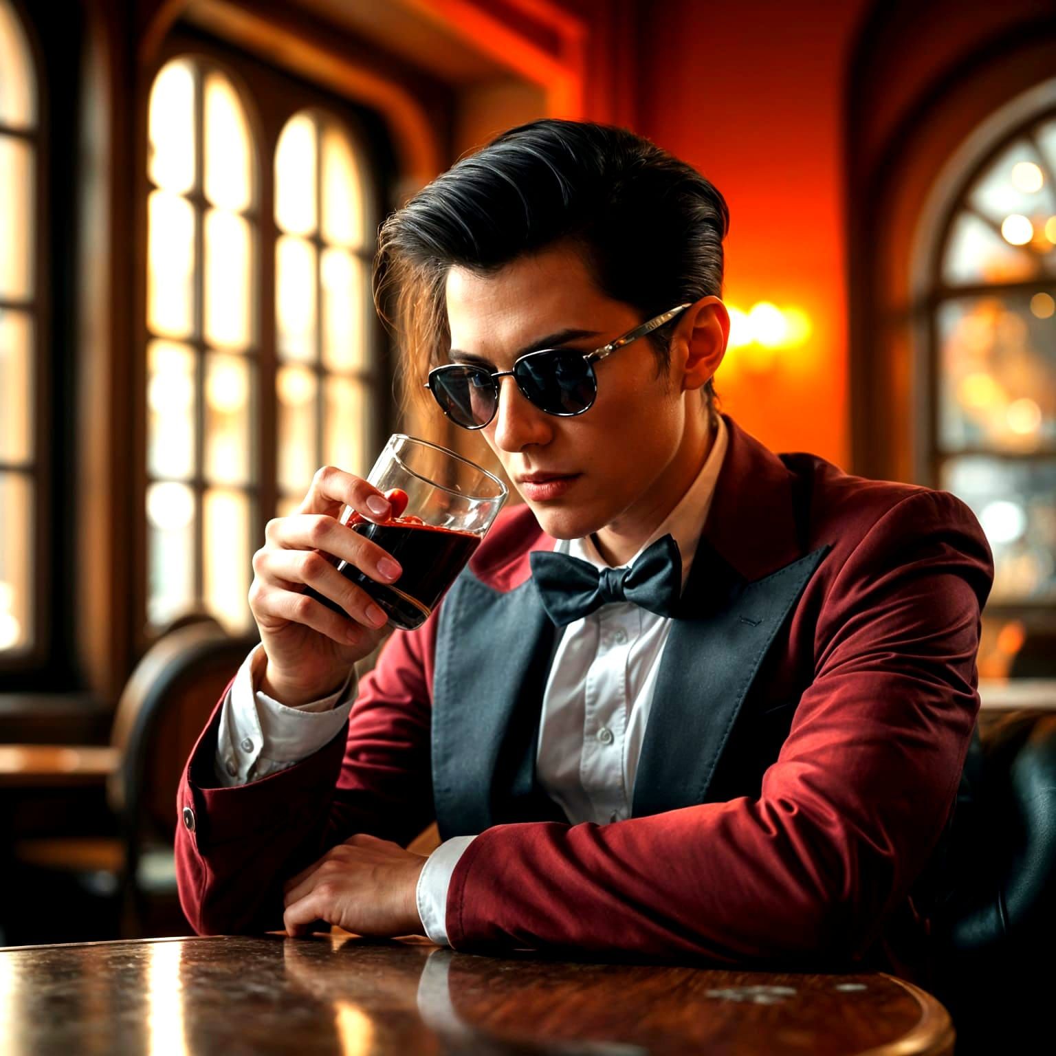 Elegant Vampire in a Chic Café Setting