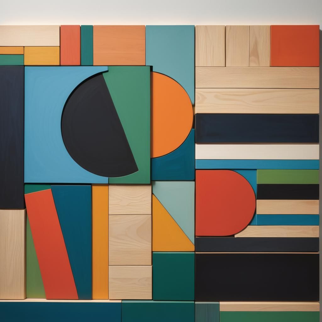 Painted Wood Relief Sculpture with Soft Shadows