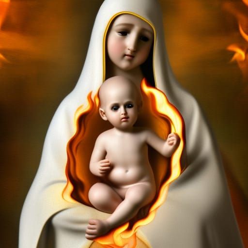 Hyperrealistic Image of Baby Jesus on Fire
