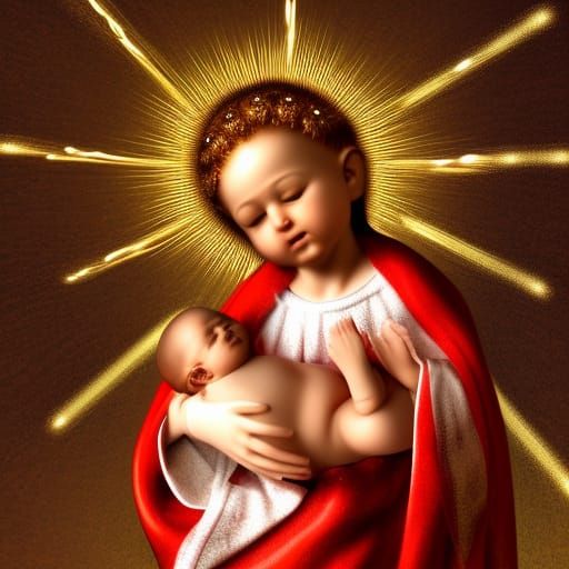 Baby Jesus Ablaze: Hyperrealistic HDR Image