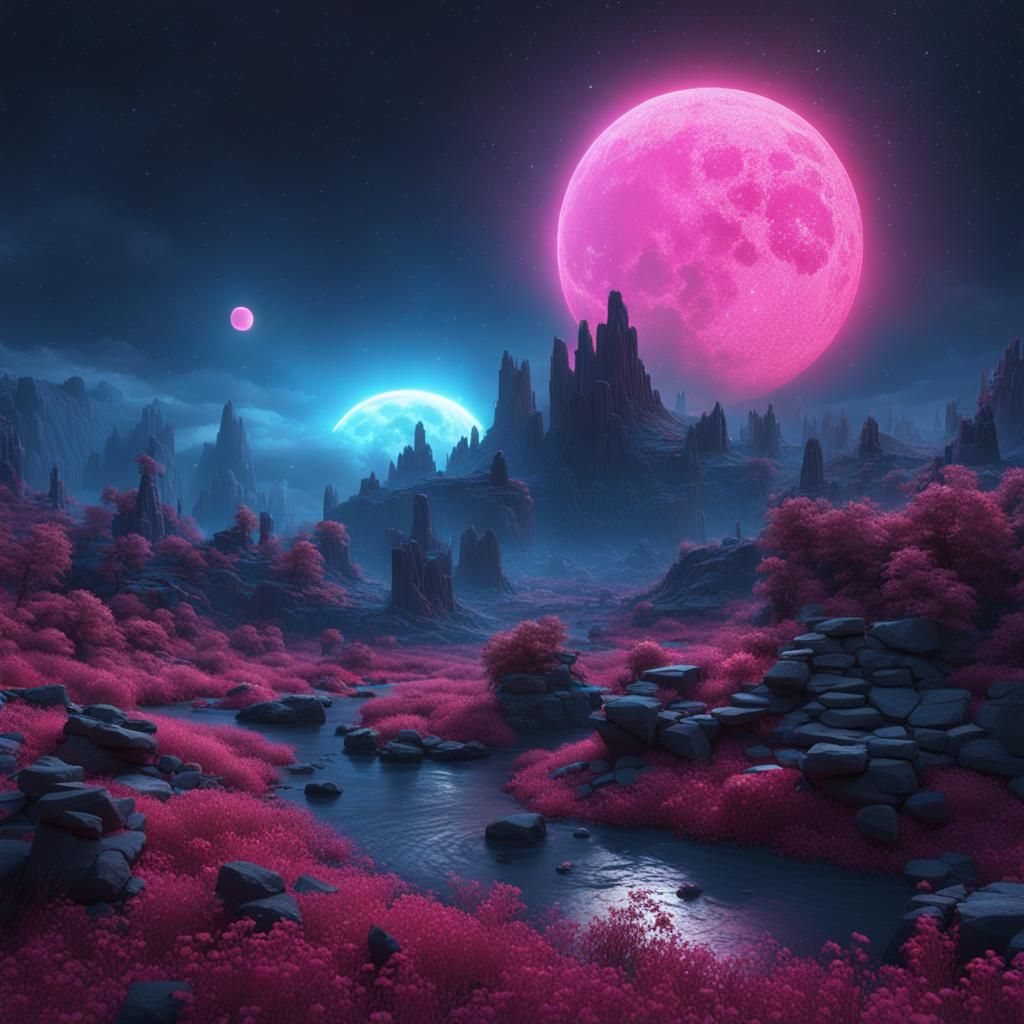 Blue and Pink Eclipse with Lightning