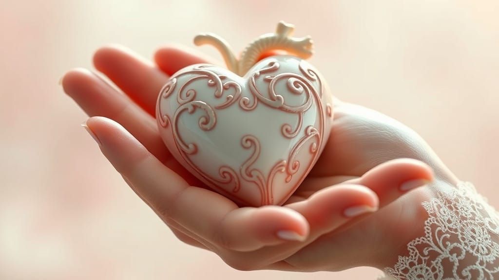 Delicate Heart Gift in a Victorian Lace Hand