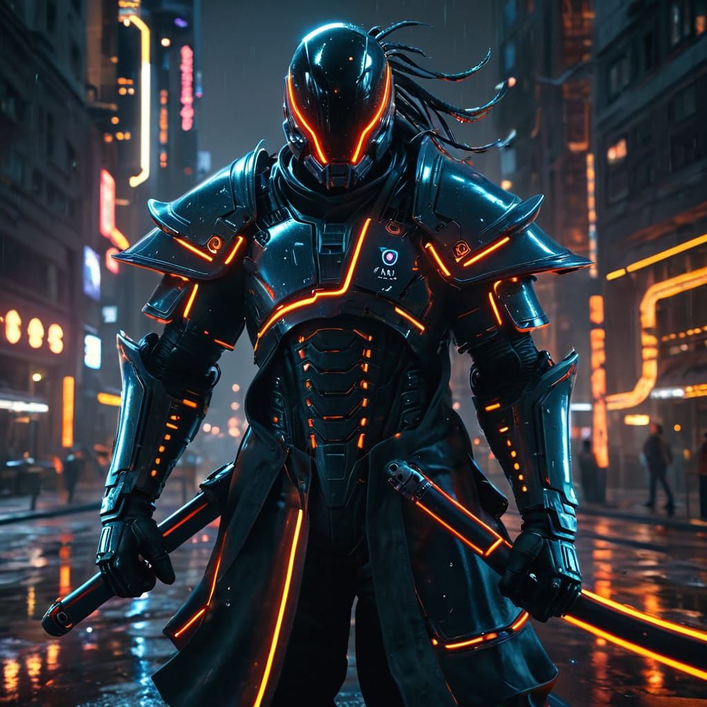 Futuristic Cityscape with Landing Spaceship in Digital Art