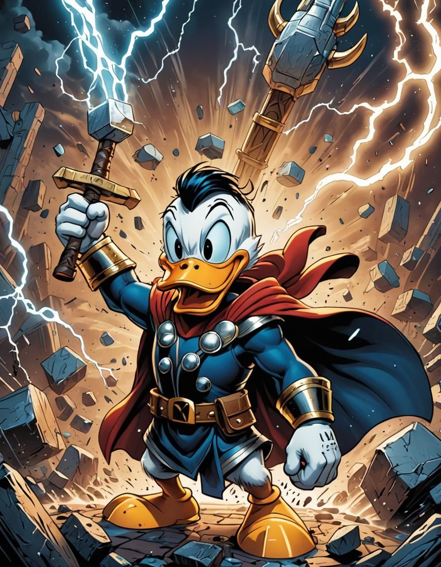 Donald Duck as Thor in Comic Book Art