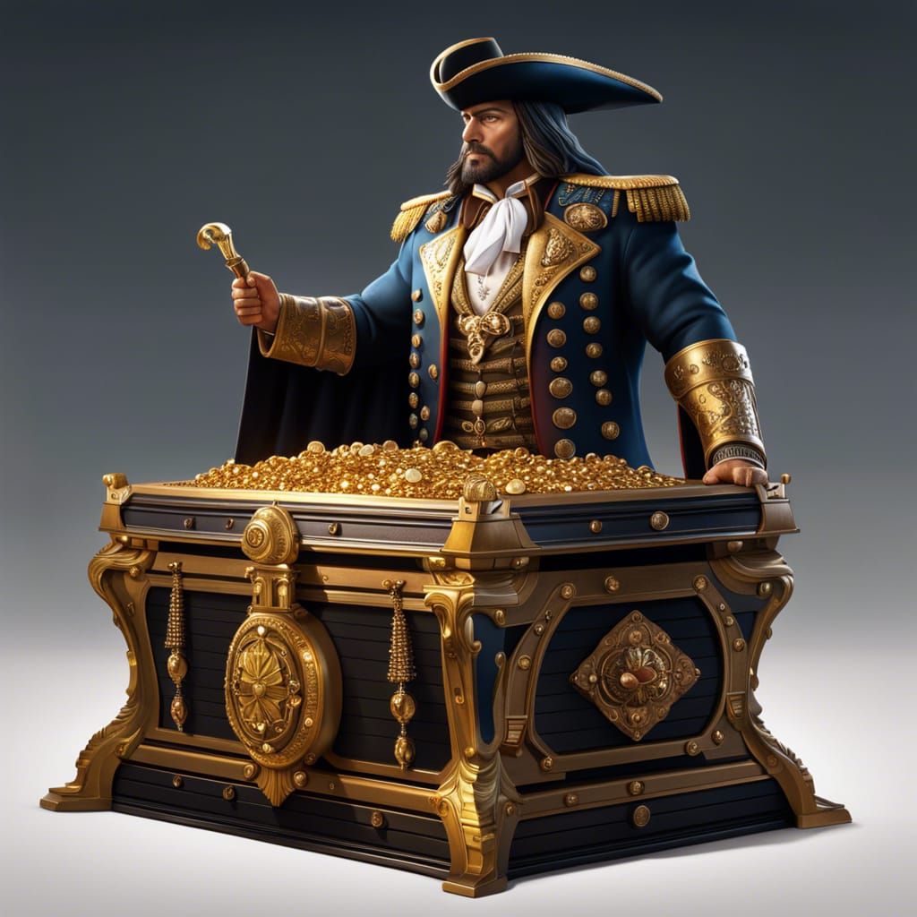 Penguin Pirate Captain with Treasure: Digital Matte Painting
