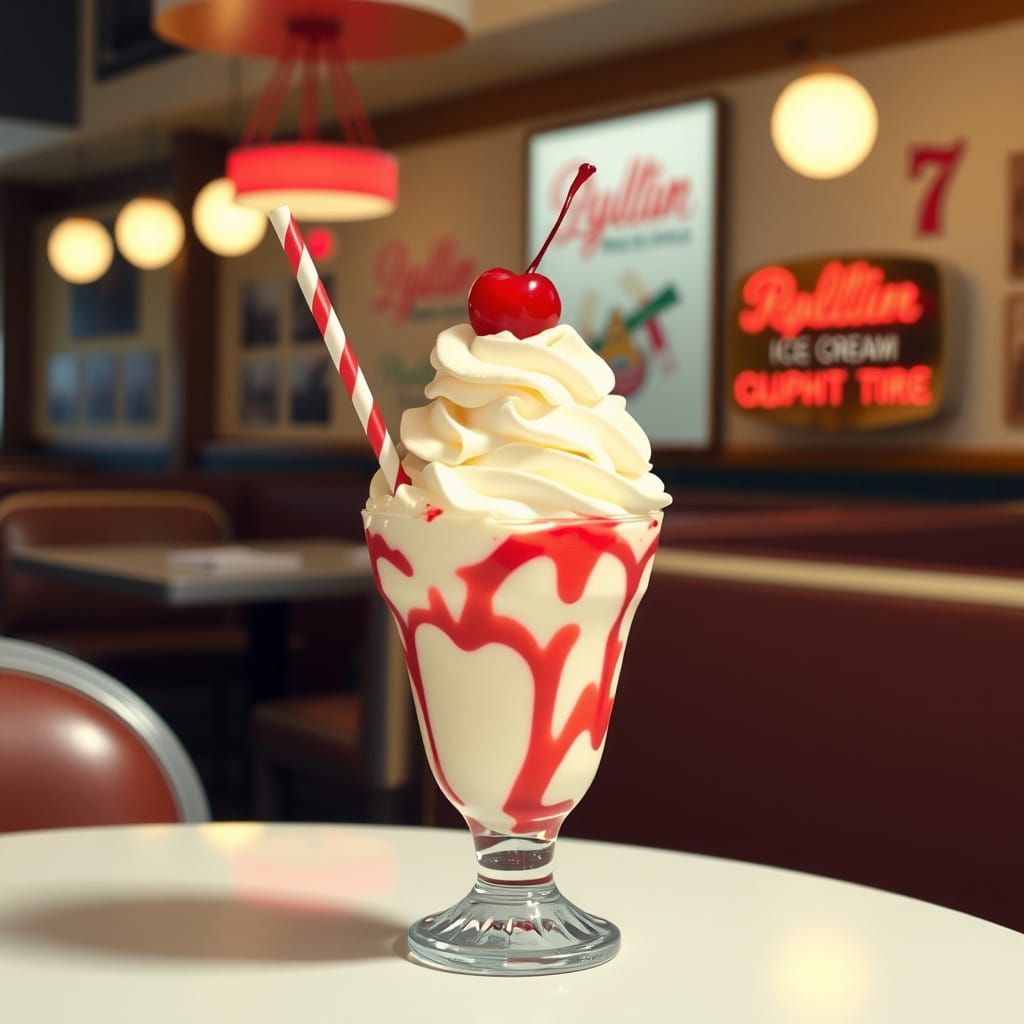 Ice Cream Sundae in 1960s Diner
