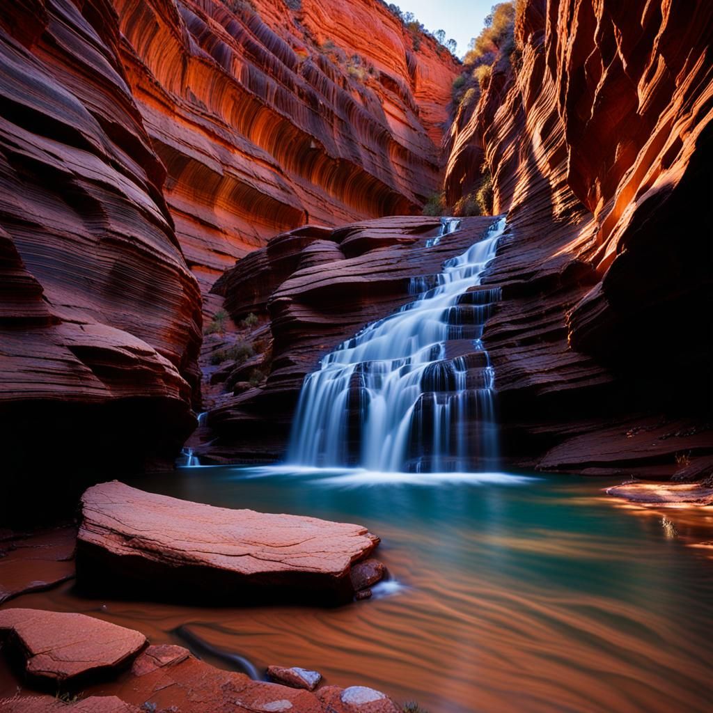 Hamersley Gorge Waterfall in Magic Light