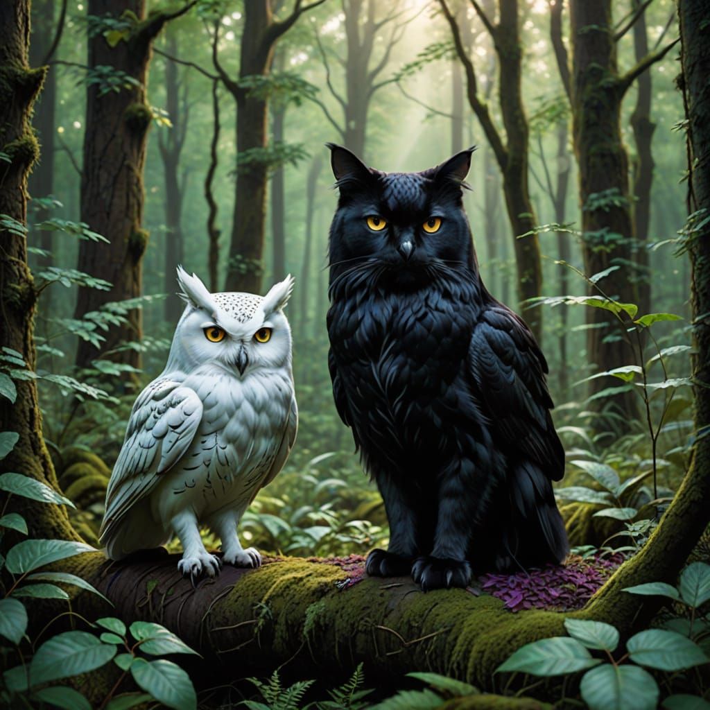 Whimsical Forest Friendship in Magical Realism Style