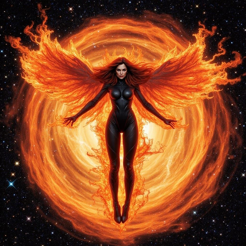 Cosmic Goddess Unleashes Cosmic Fury in Starry Expanse