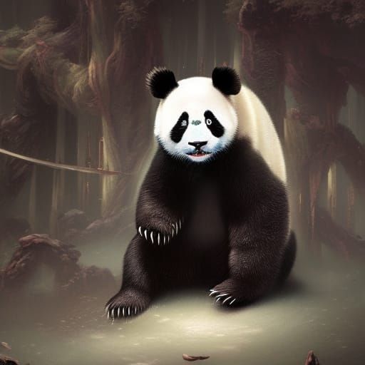 Animatronic Horror Panda, Dark Fantasy Concept Art