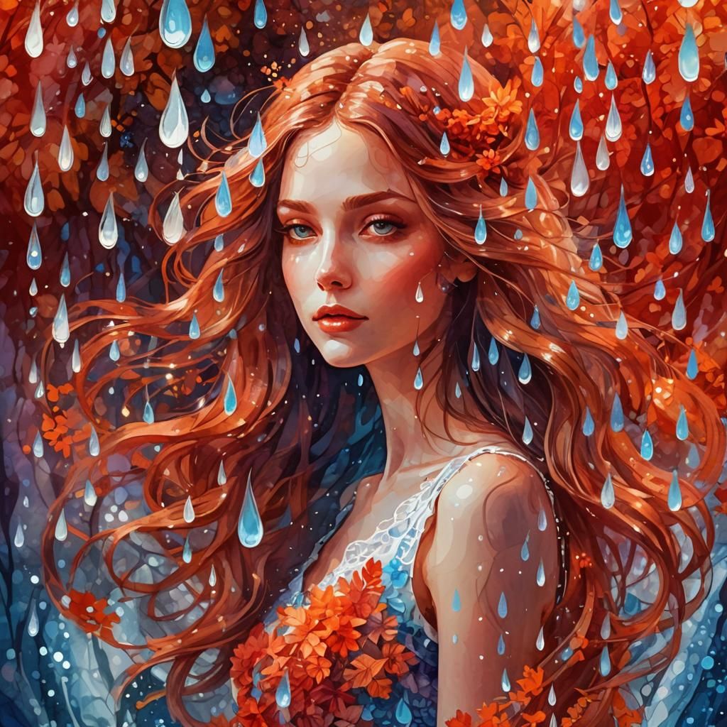 in rain in red