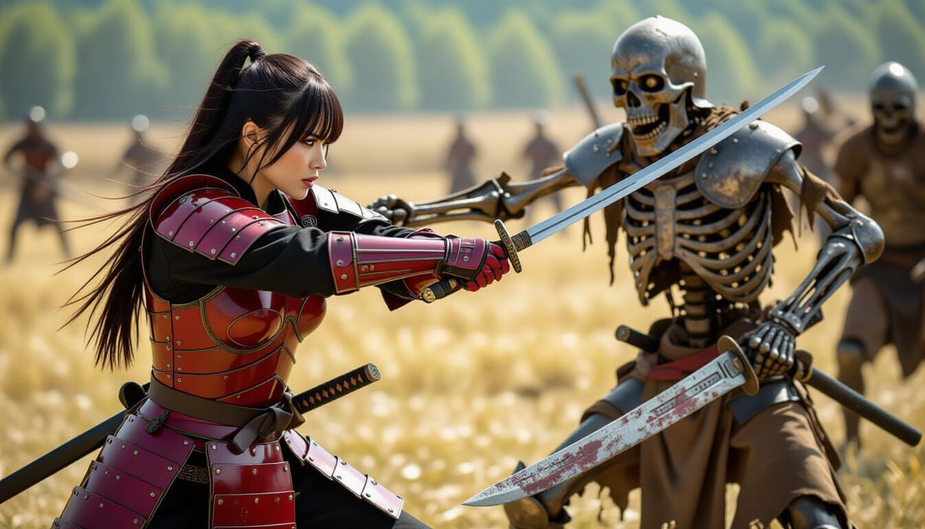 Warrior Woman Fights Undead Knight in Detailed Battle