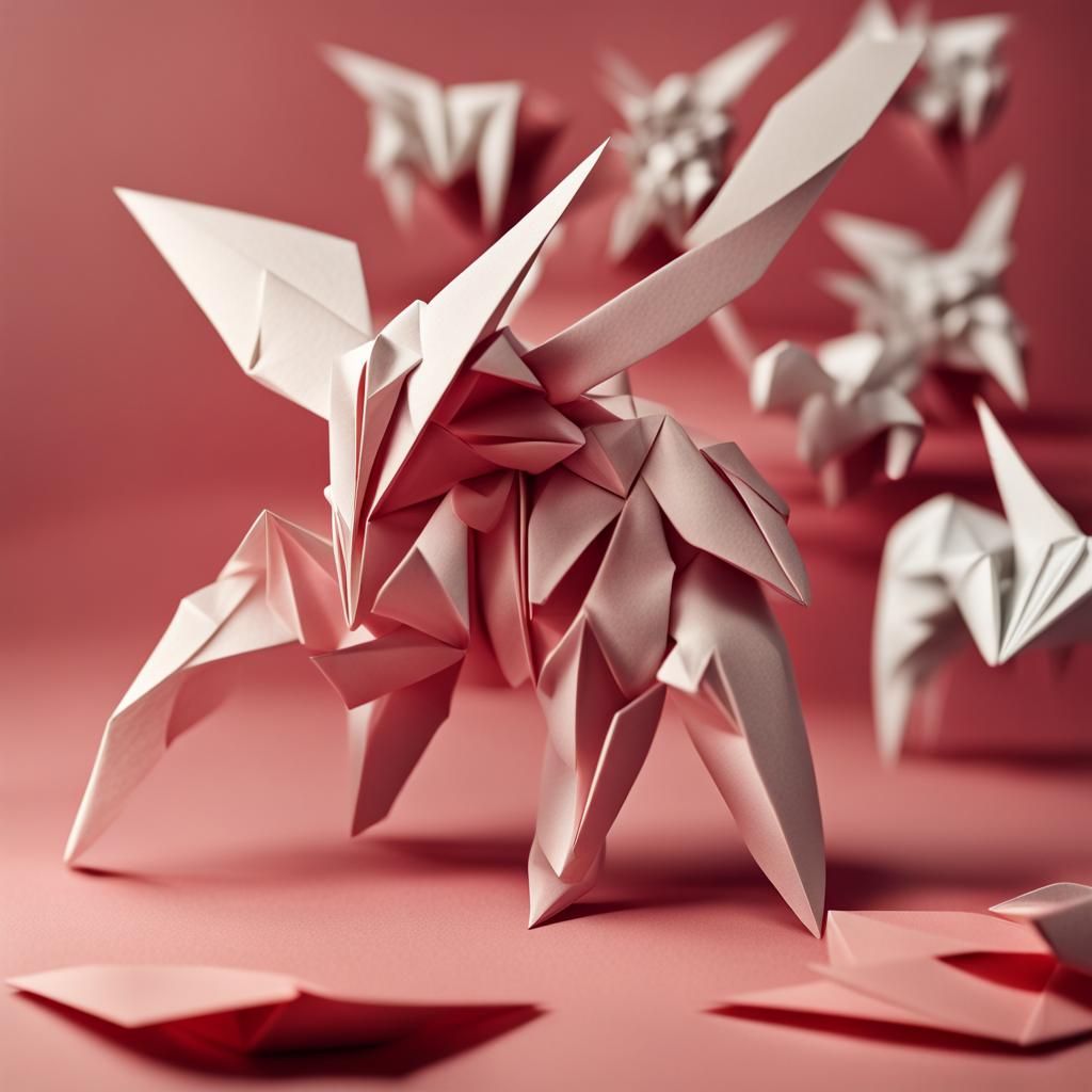 Origami Papercraft Battle Scene in 8K