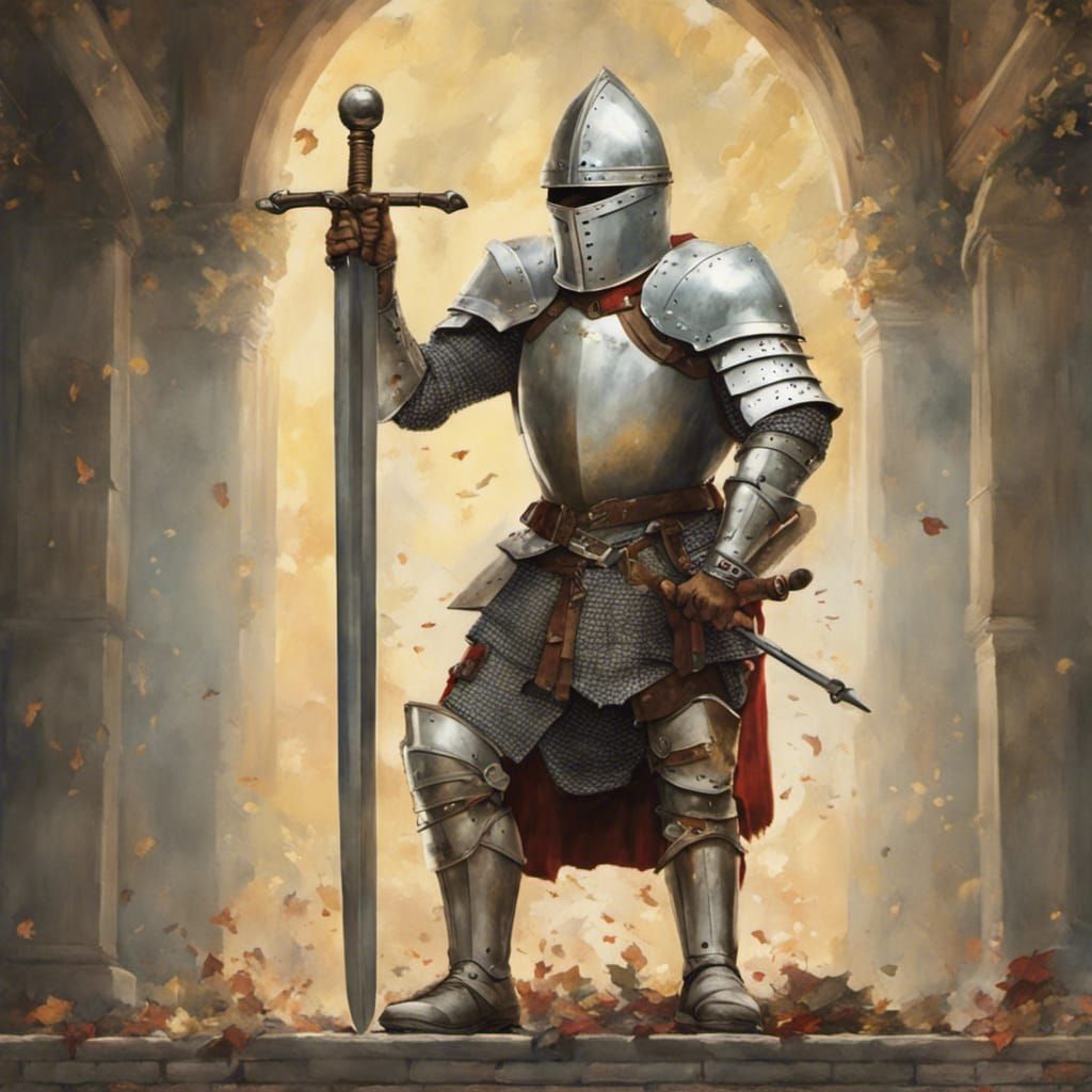 Knight with Magical Sword in Rockwell Style