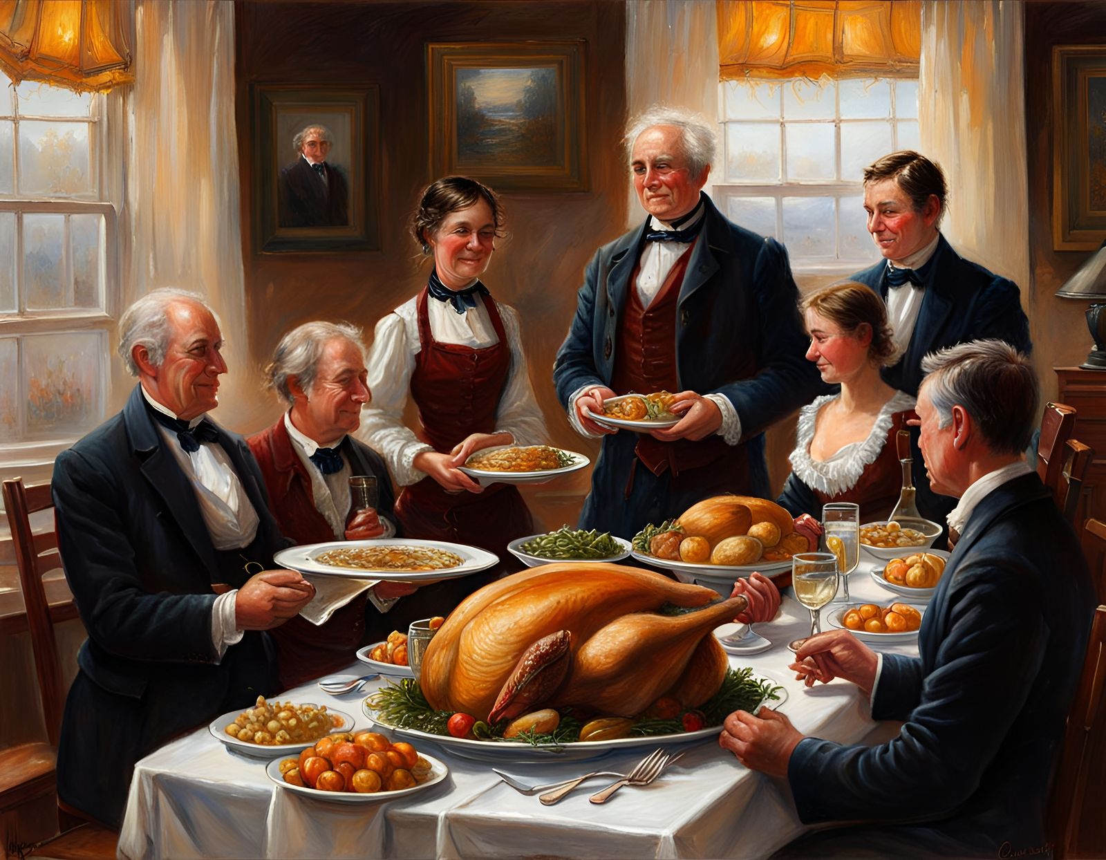 Thanksgiving Celebration as Oil Painting