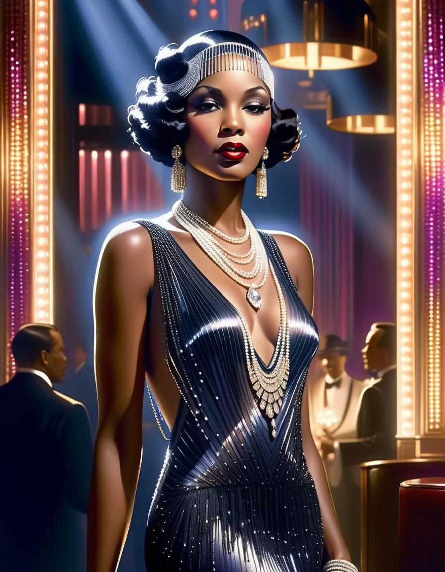 Art Deco Portrait of Black Woman in Tamara de Lempicka Style