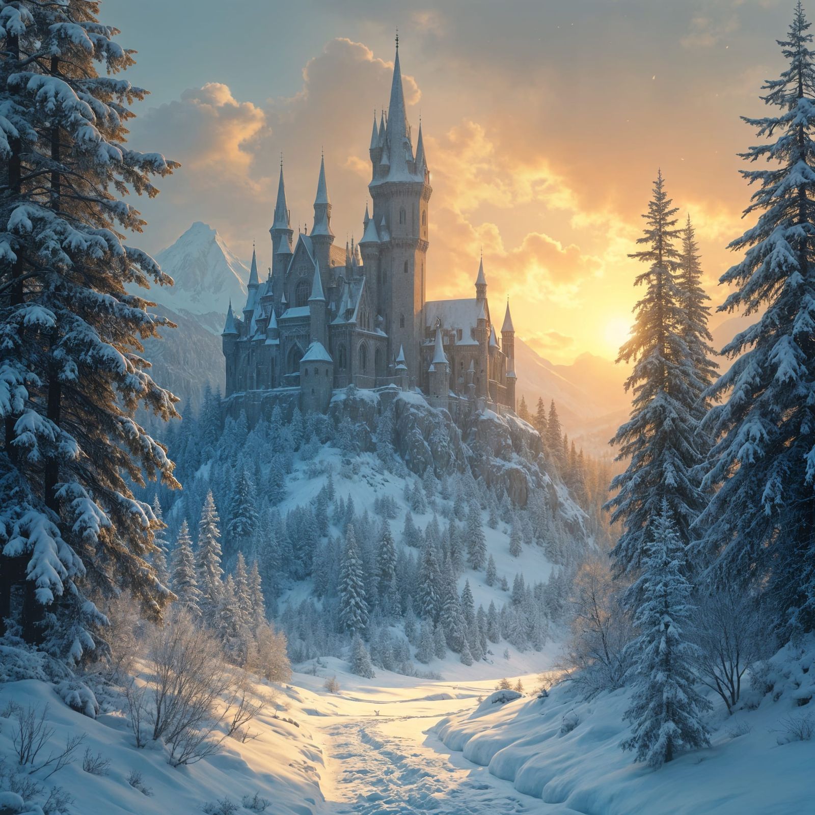 Winter Castle in the Snow, a Detailed Literary Masterpiece