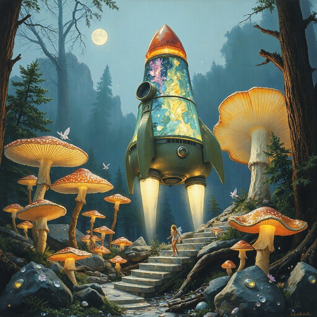 Crystalline Rocket in Enchanted Twilight Forest