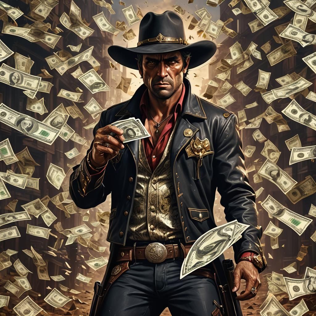 Cowboy with Scarface Money: Detailed Matte Painting