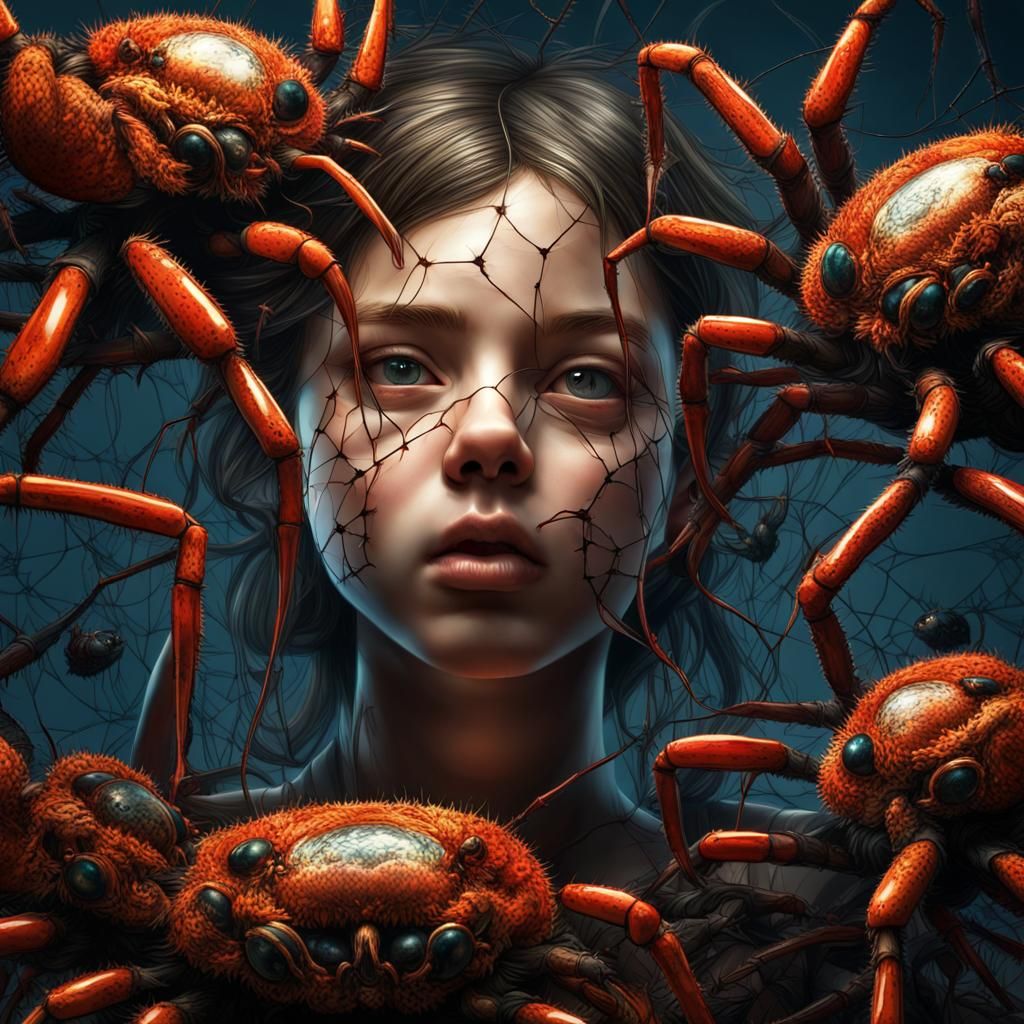 Hyperrealistic Girl Made of Spiders and Mice