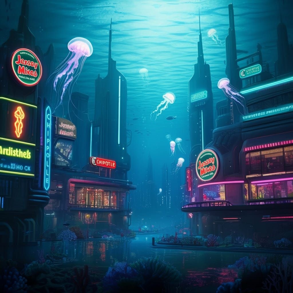 Futuristic Underwater Metropolis at Dusk