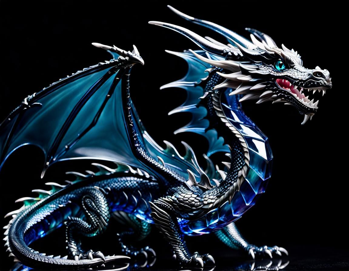 Intricately Detailed Glass Dragon on Dark Background