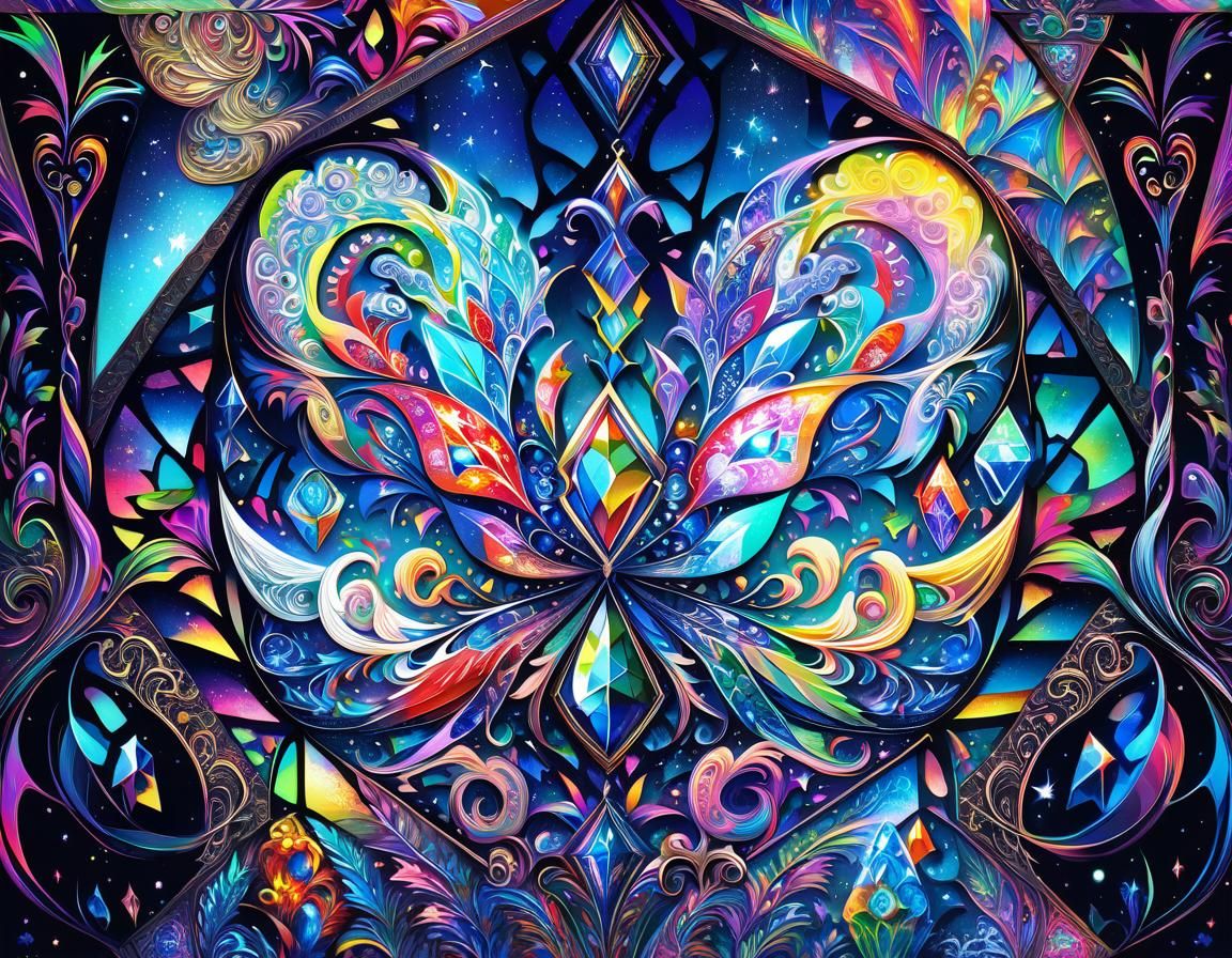 Ethereal Realm of Luminous Jewels in Vibrant Stained Glass
