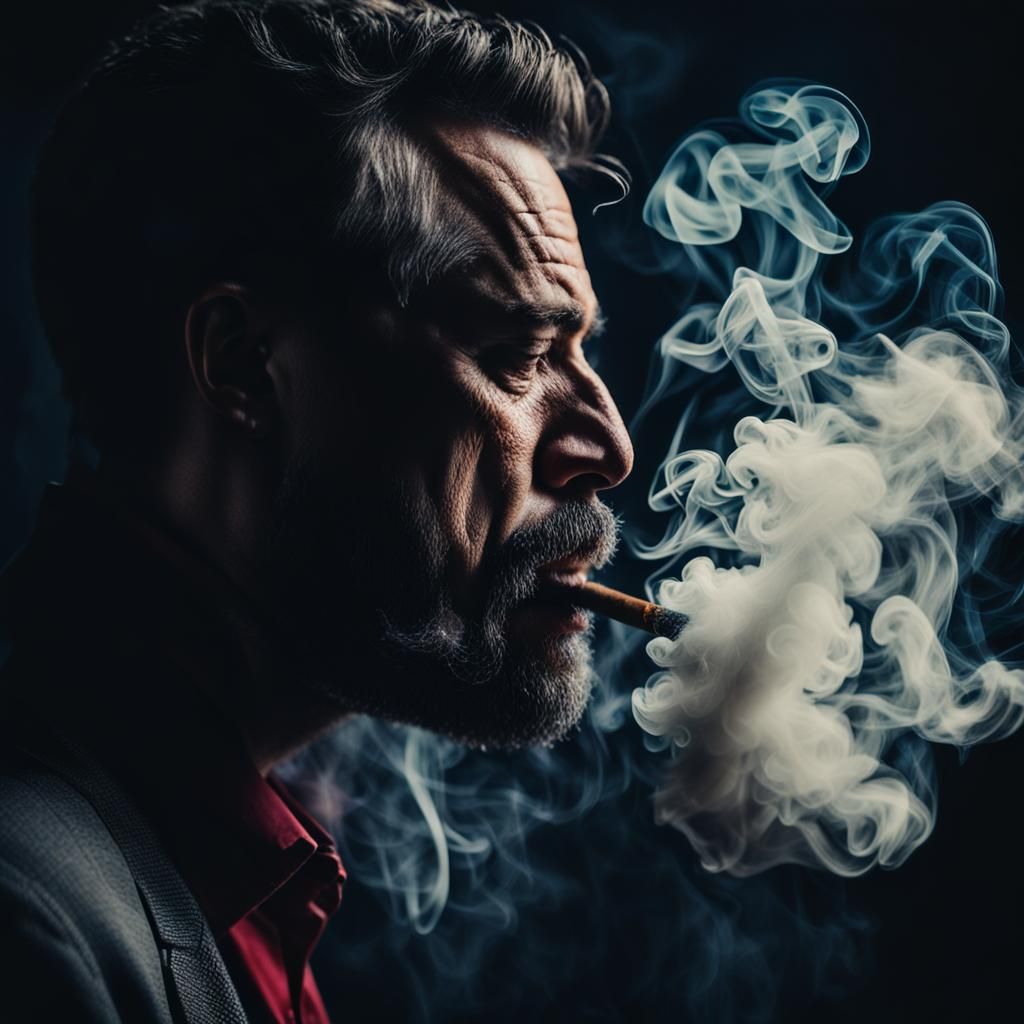 Abstract Smoke Art: Man Smoking Cigar