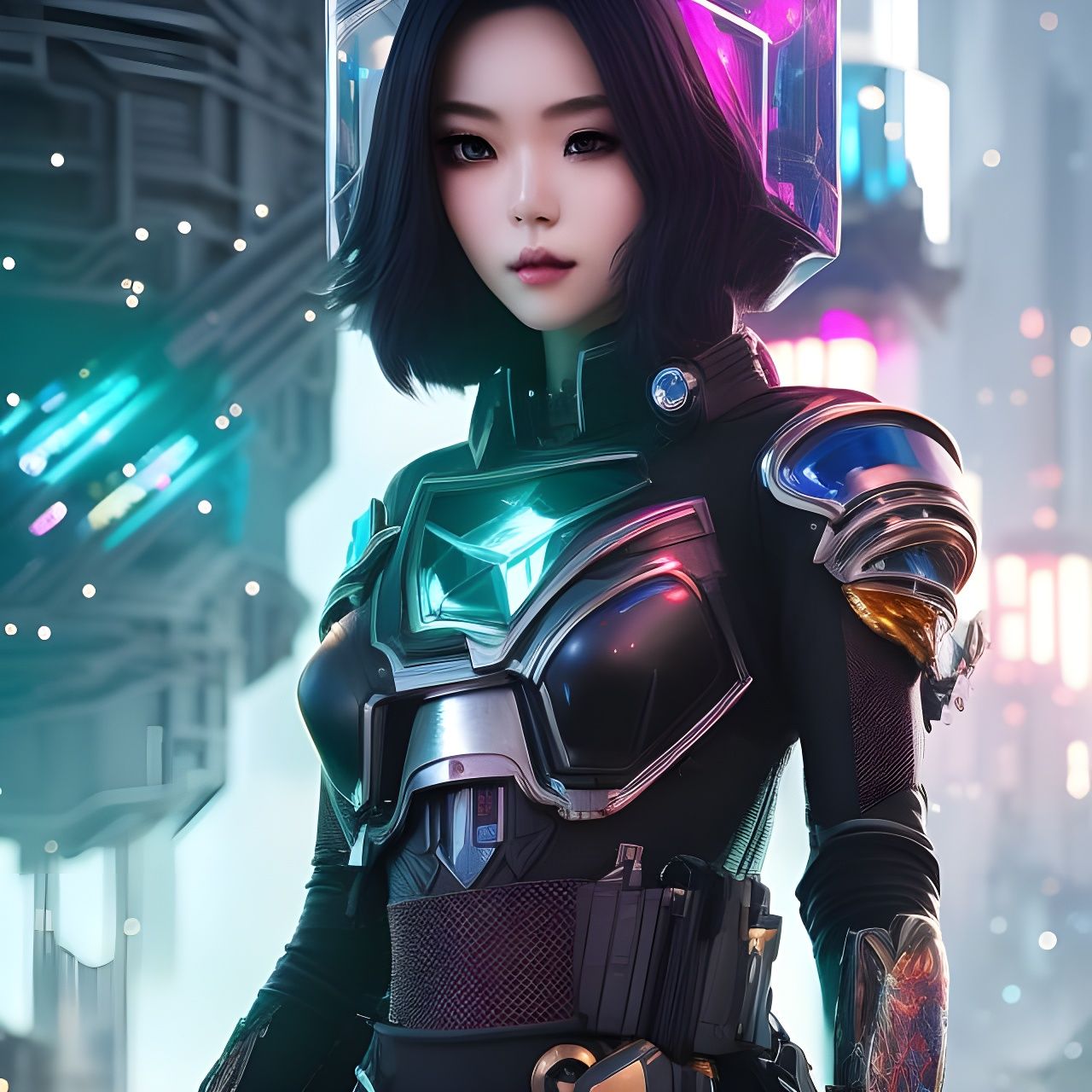 Nanotech Crystal Punk Portrait in Digital Art Style