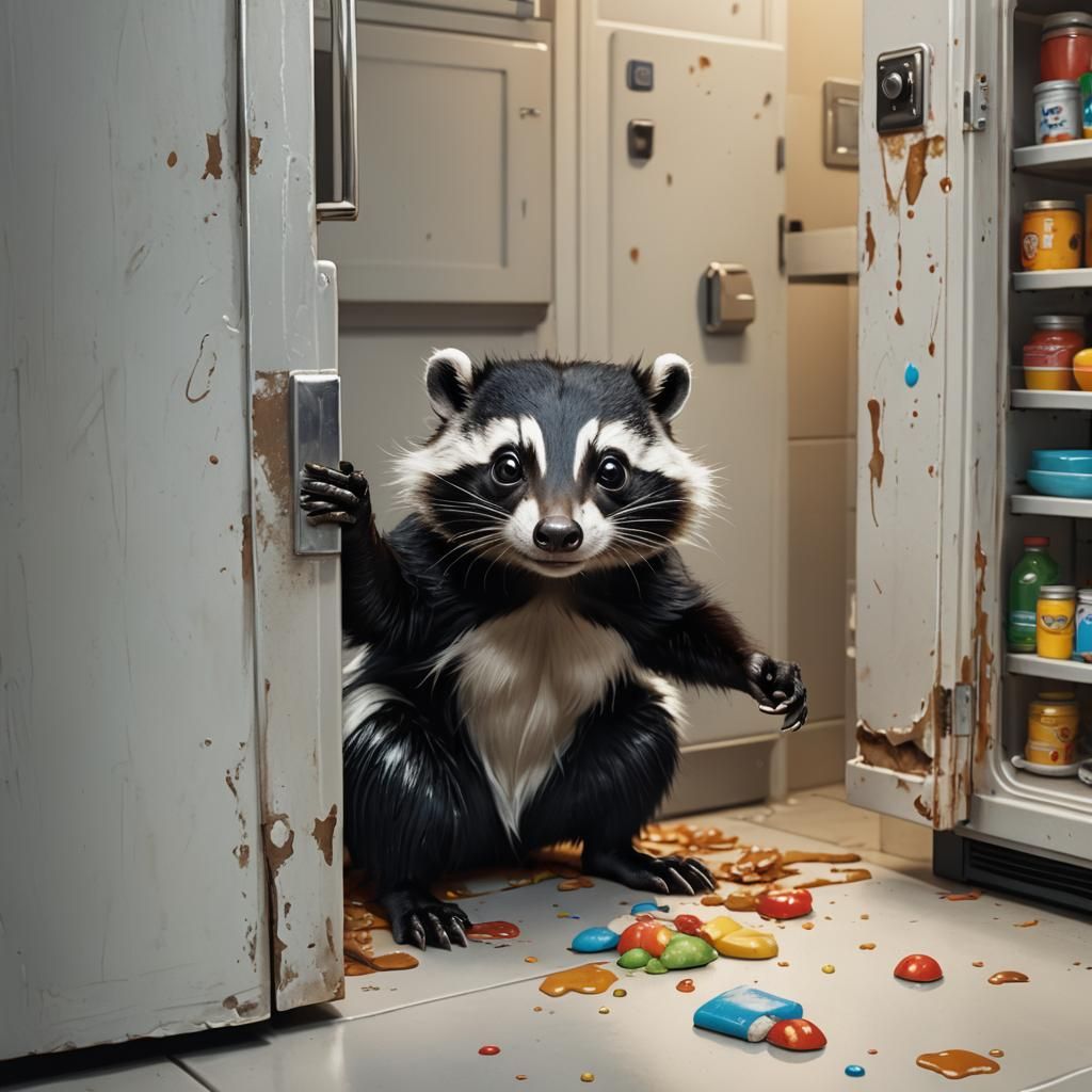 Skunk and Raccoon: A Hyperrealistic Encounter