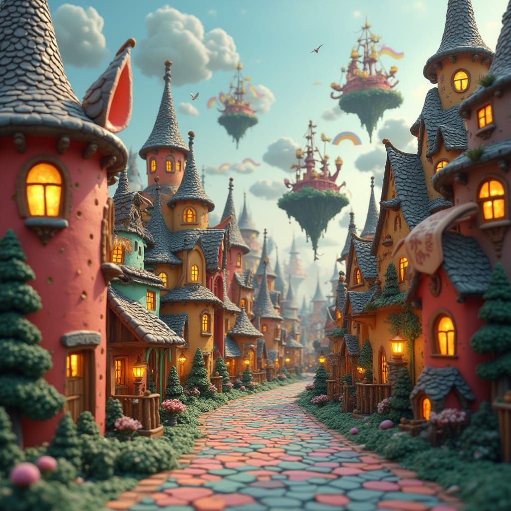 Whimsical Claymation Cityscape with Glowing Animals