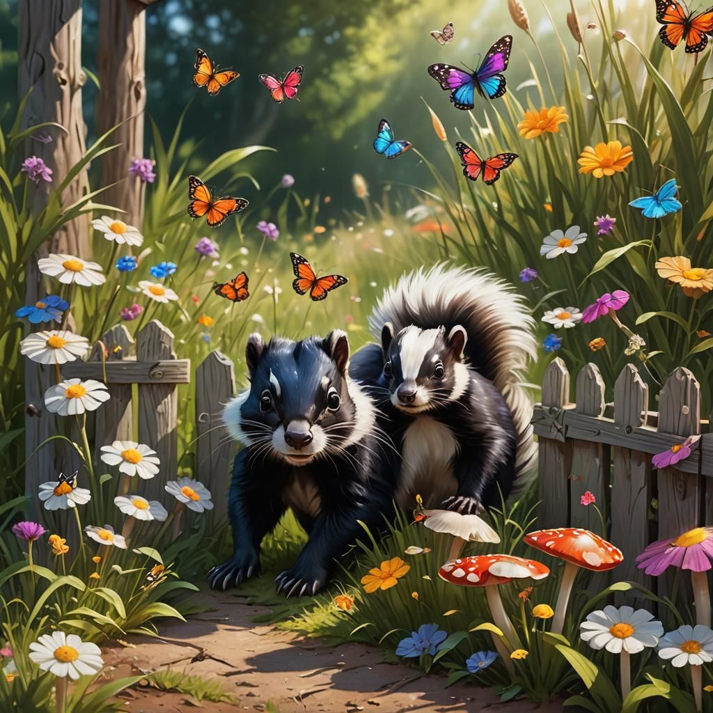 Colorful Skunk in Wildflower Meadow