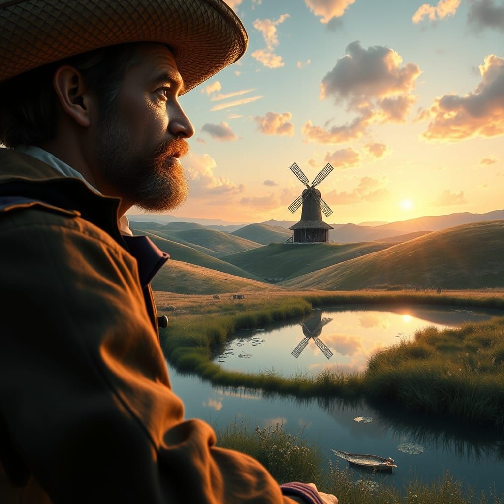 Don Quixote and Sancho Panza Ride into a Serene Landscape