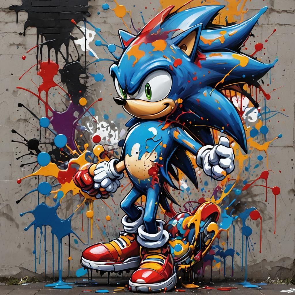 Sonic Graffiti Art in Polychromatic Splash Style
