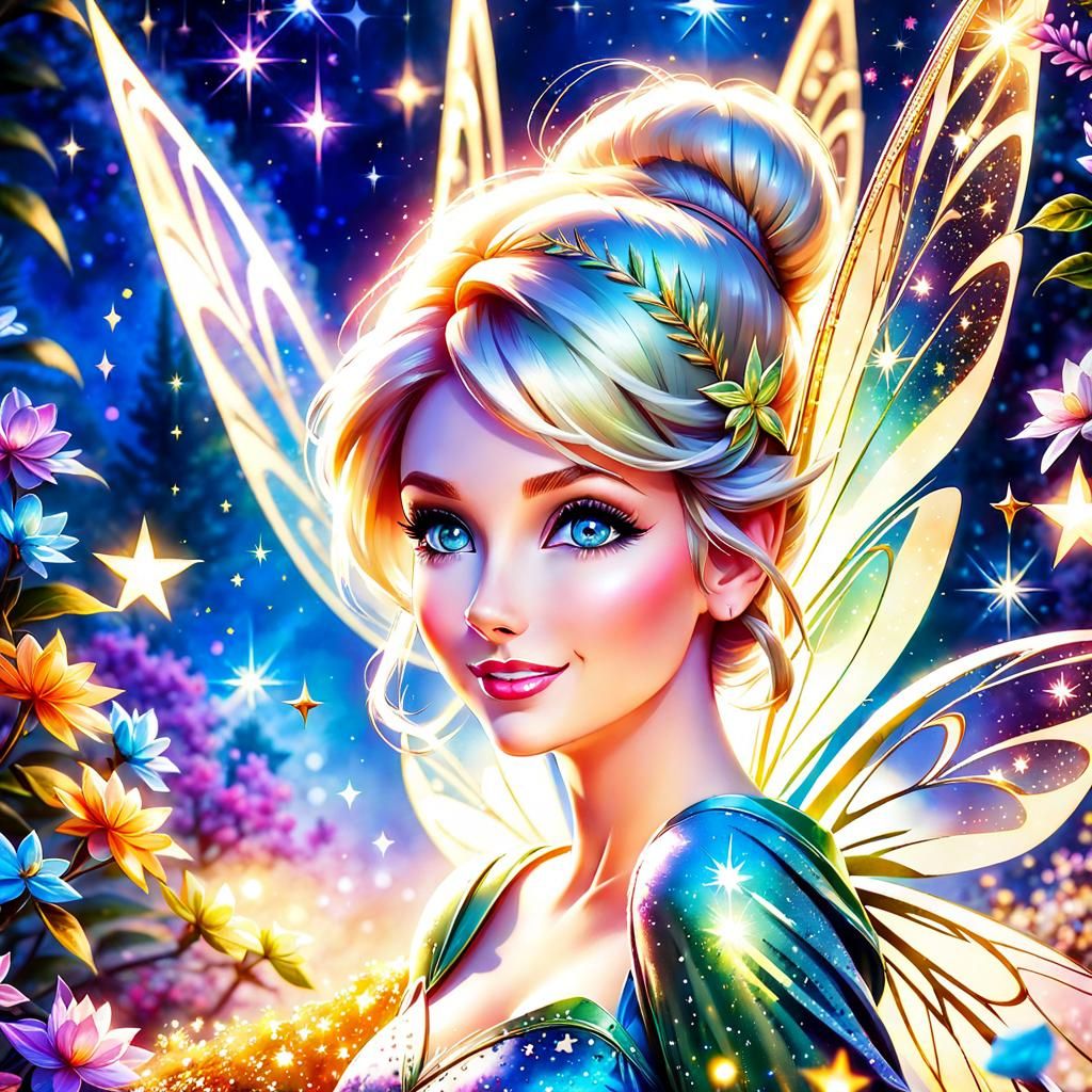 Tinkerbell Sprinkling Magic Powder: Digital Watercolor Art