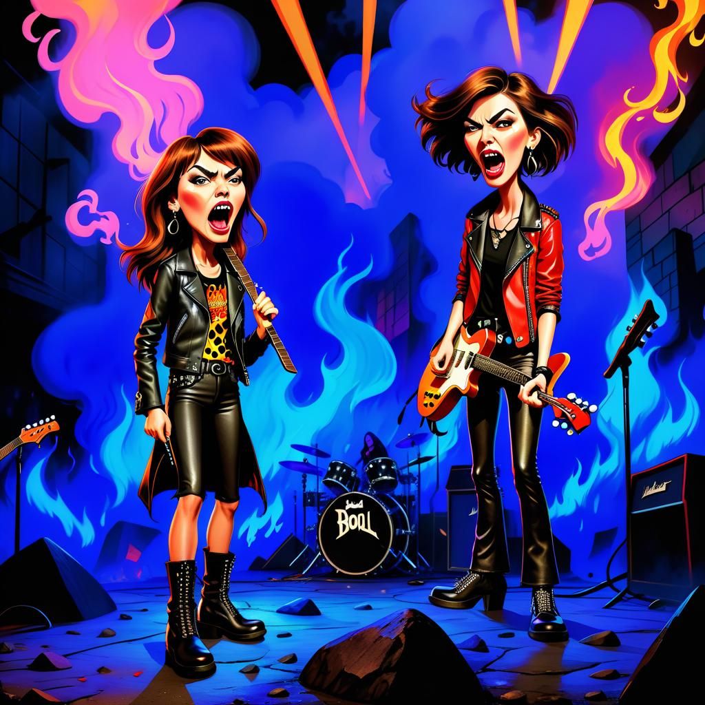 Daria and Jane Rock Band Cartoon Illustration