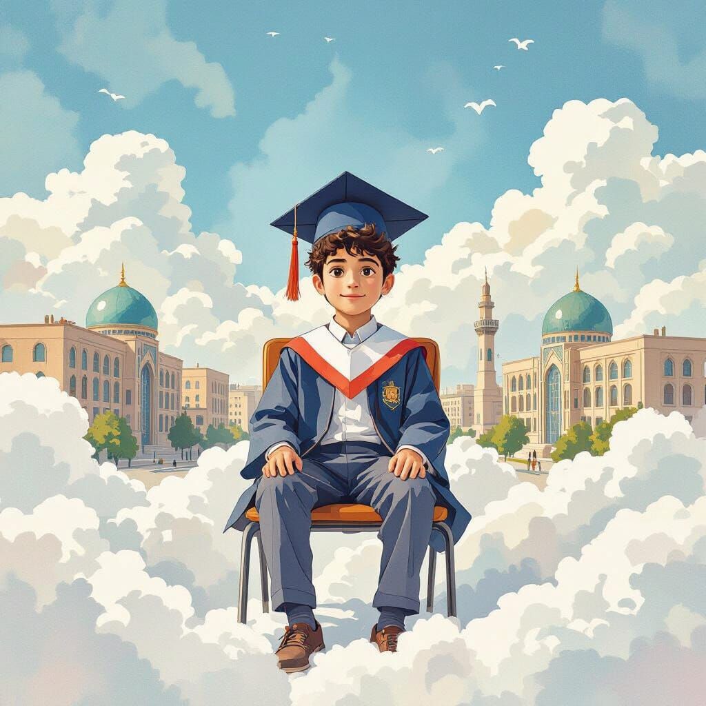 Dreamy Graduation: Iranian Student in Clouds