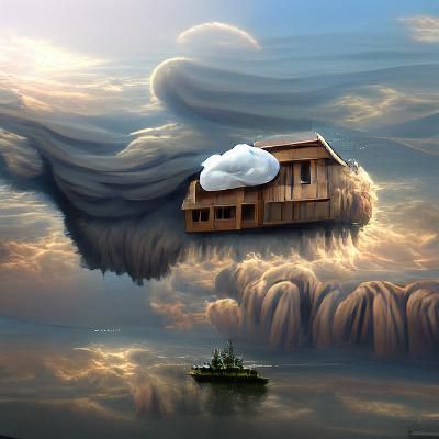 Clouds Engulfing a Floating House Painting