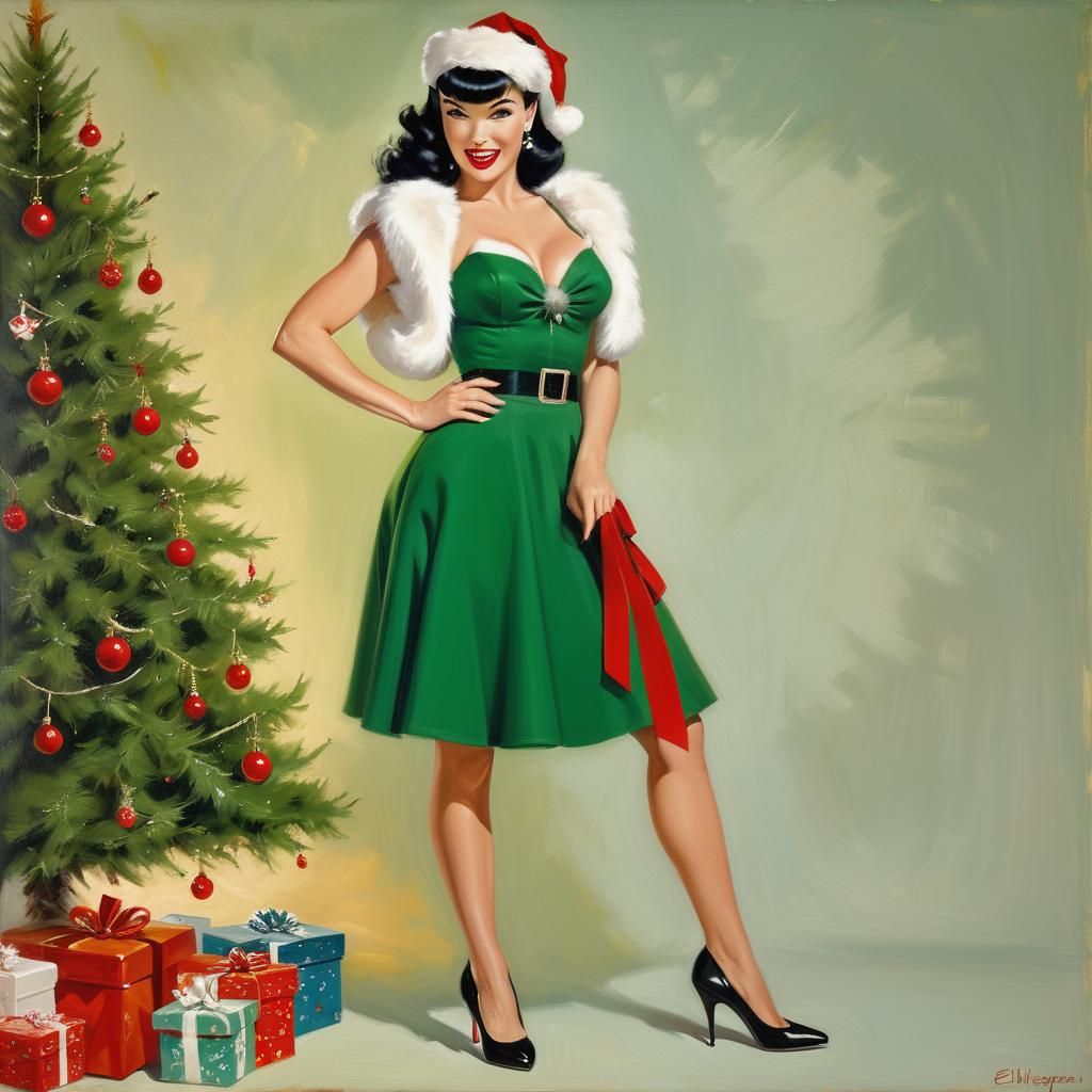 Retro Bettie Page Celebrates Merry Christmas