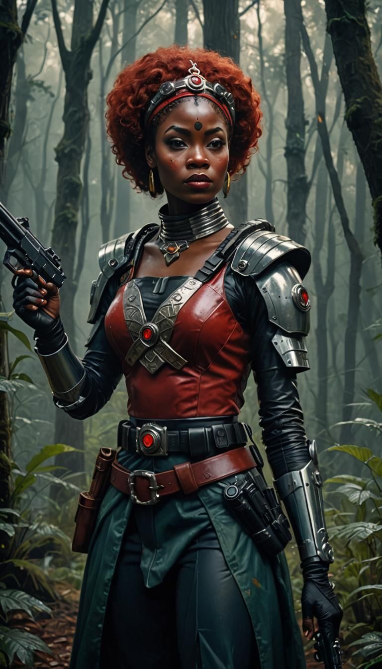 Sci-Fi African Princess Portrait in Film Noir Style