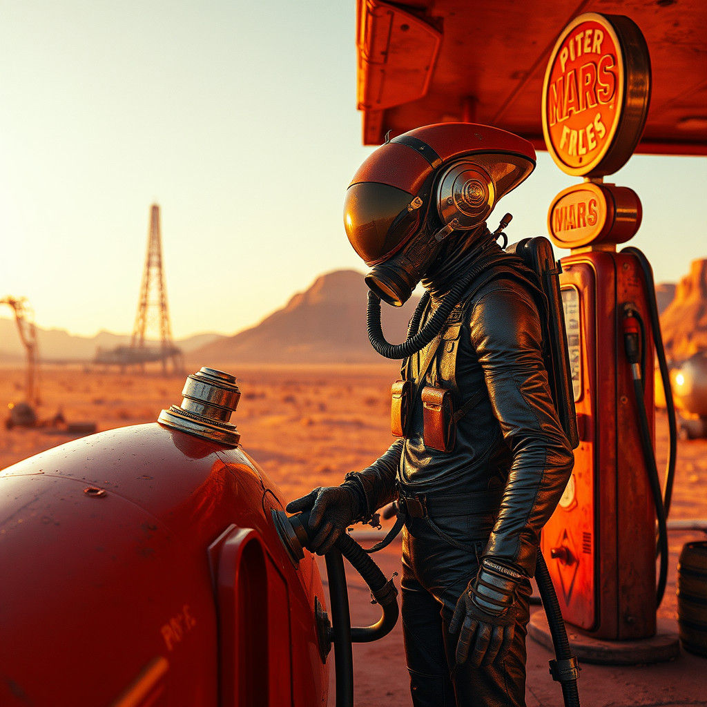 Retro-Futuristic Alien Refueling on Mars