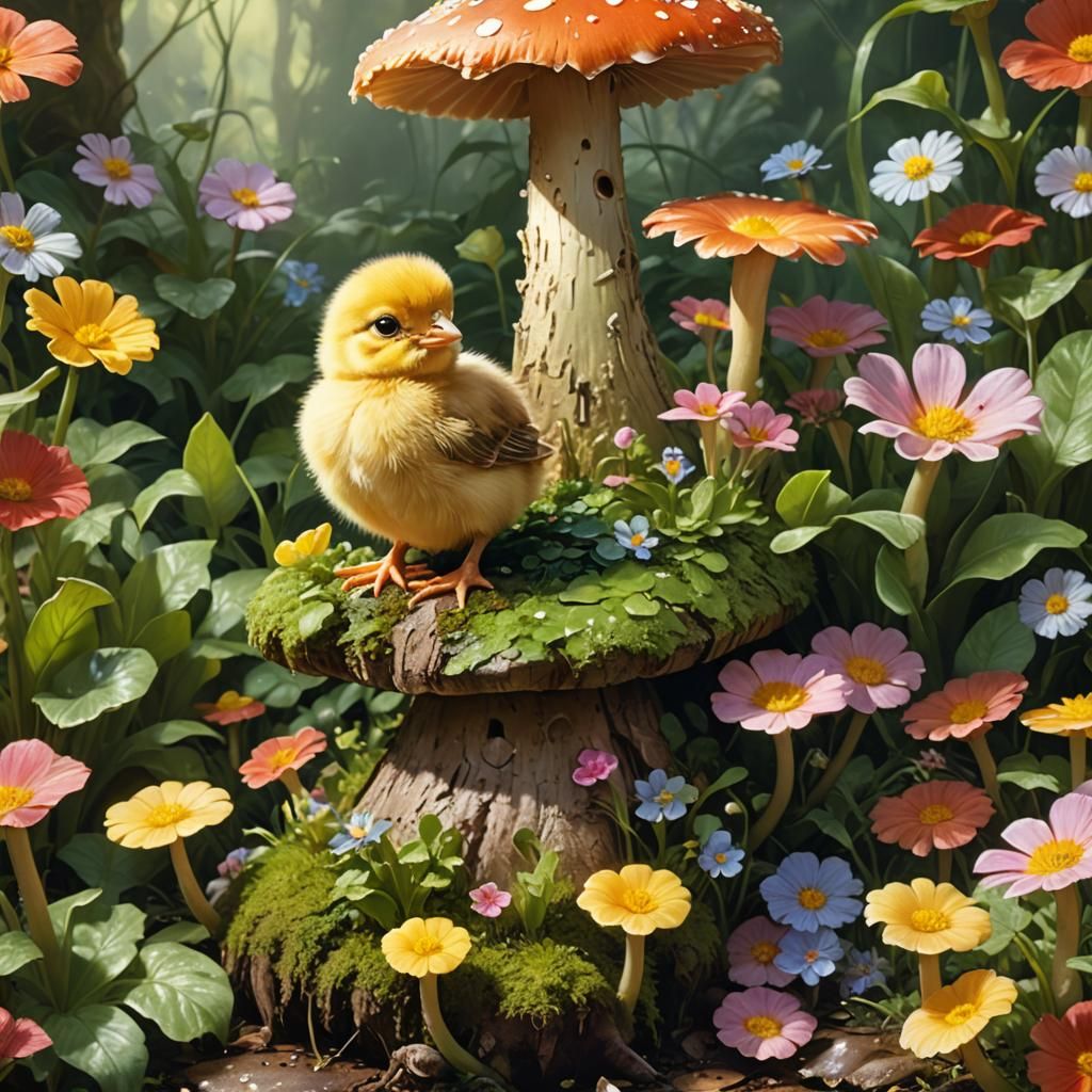 Adorable Chick in Fantasy Forest Concept Art