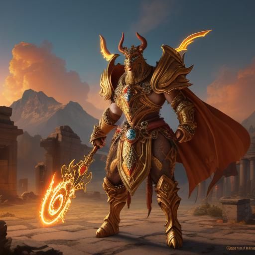 Minotaur Cleric in Ancient Ruins: Fantasy Creature Art