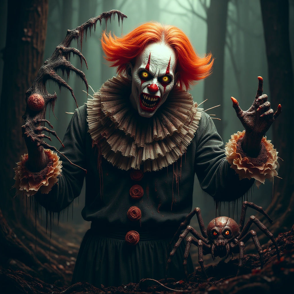 Scary Zombie Clown with Spider Pet