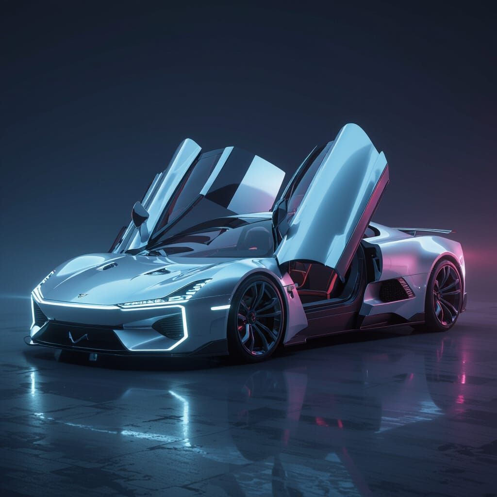 Futuristic Concept Car with Gull-Wing Doors