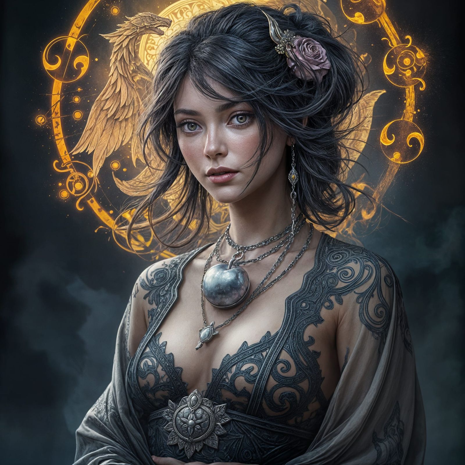 Ethereal Beauty in Dark Fantasy Attire, Inspired by Milo Man...