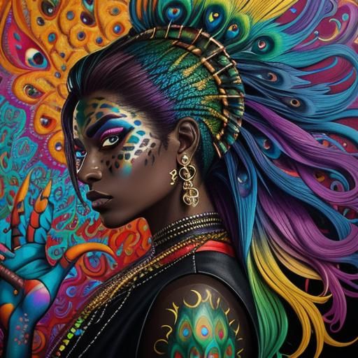 Colorful Dragon Scale Woman in Graffiti Art Style