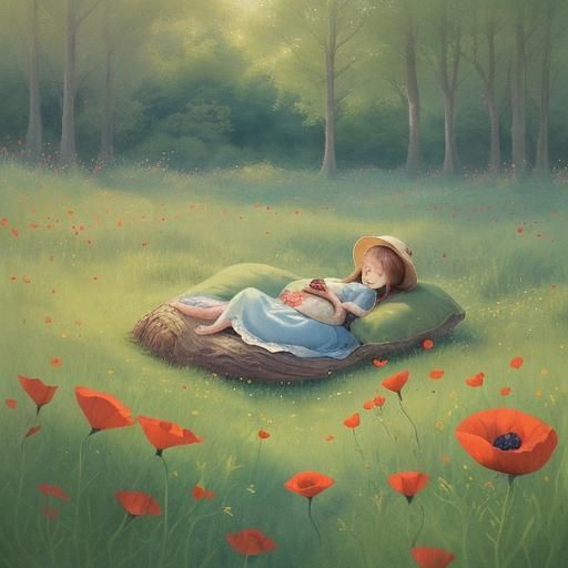 a baby sleeping on inside a poppy flower