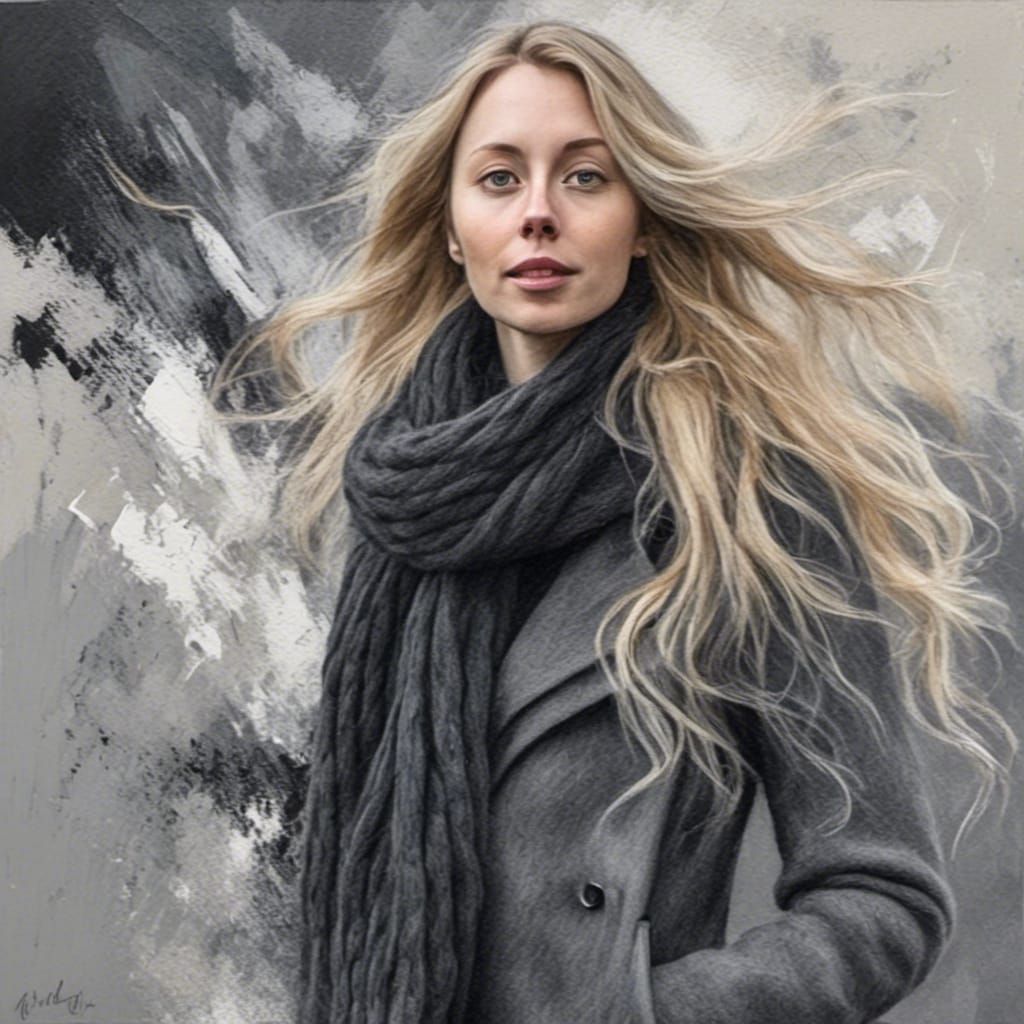 Nordic Transwoman Painting in Fluid Brushwork Style