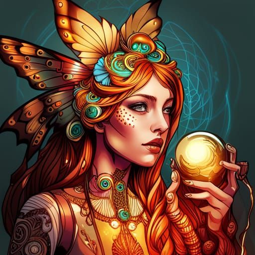 Steampunk Cybernetic Queen of Butterflies: Digital Art